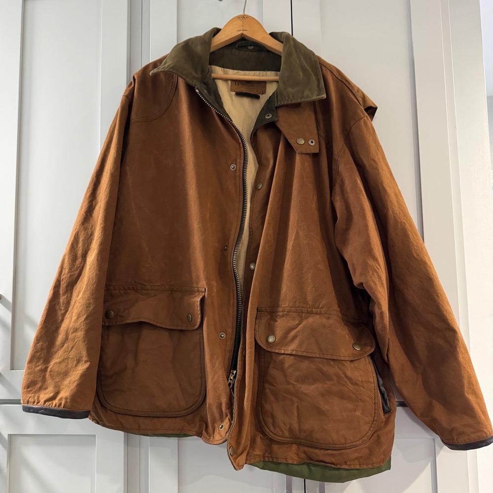 Vintage Lewis Creek Mens Waxed Cotton Field Jacket Brown XL Country Barn Coat